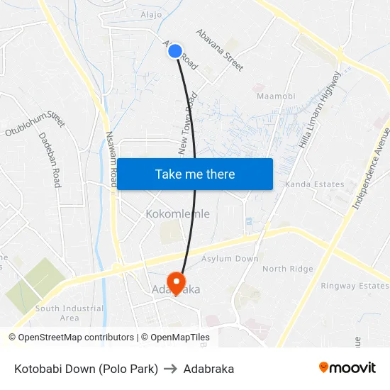 Kotobabi Down (Polo Park) to Adabraka map