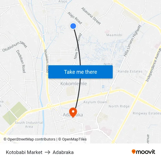 Kotobabi Market to Adabraka map
