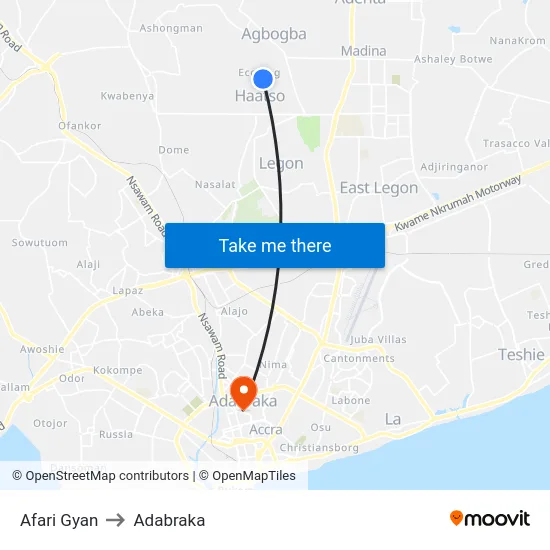 Afari Gyan to Adabraka map