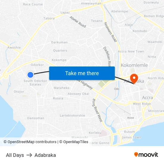 All Days to Adabraka map