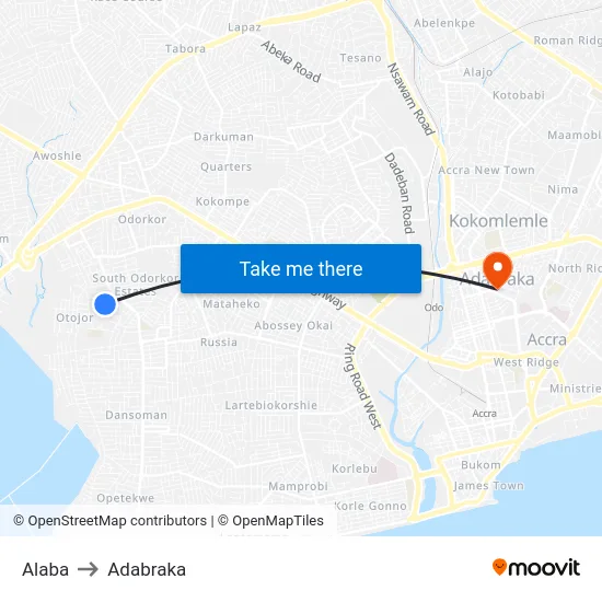 Alaba to Adabraka map