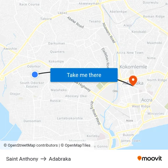 Saint Anthony to Adabraka map