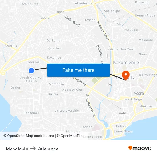 Masalachi to Adabraka map