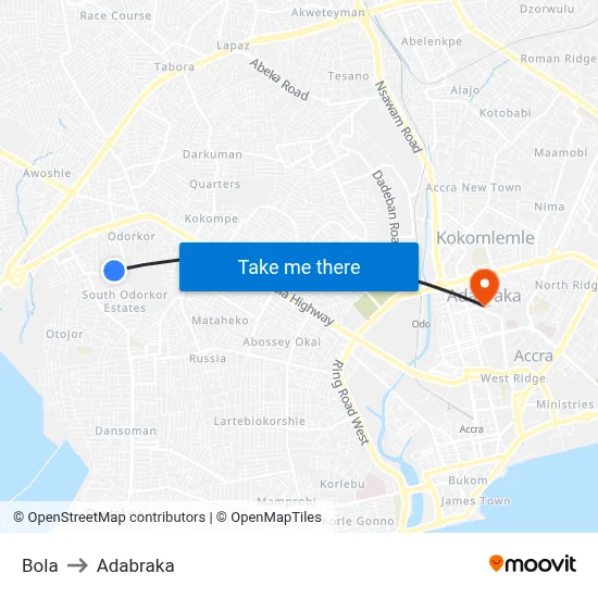Bola to Adabraka map