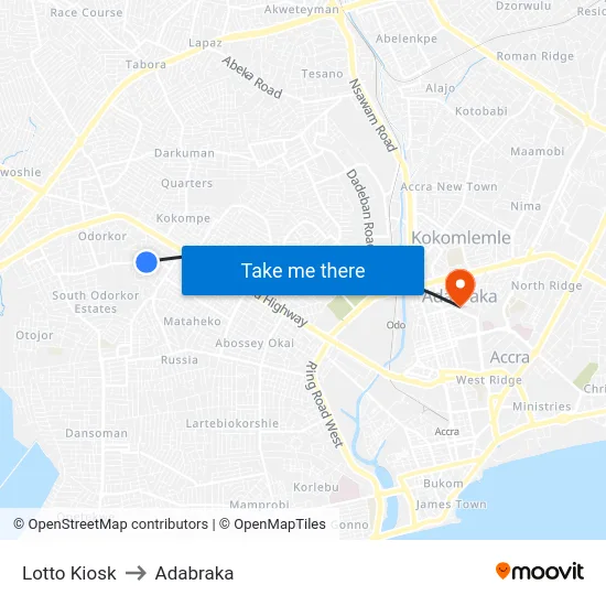 Lotto Kiosk to Adabraka map