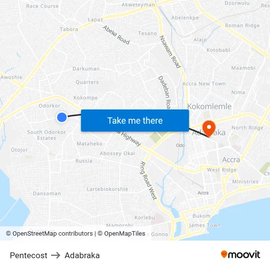 Pentecost to Adabraka map