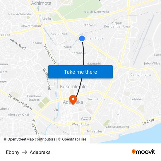 Ebony to Adabraka map