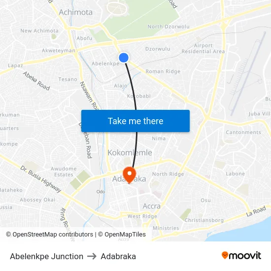 Abelenkpe Junction to Adabraka map
