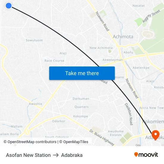 Asofan New Station to Adabraka map