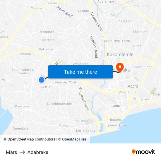 Mars to Adabraka map