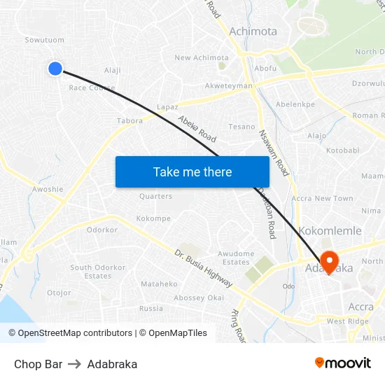Chop Bar to Adabraka map