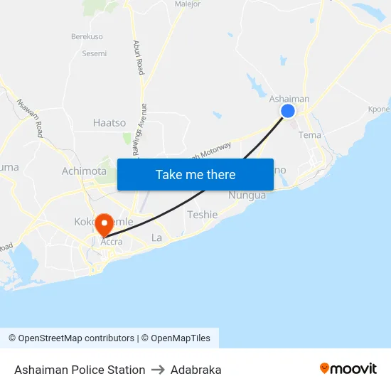 Ashaiman Police Station to Adabraka map