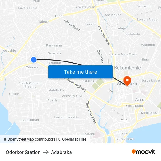 Odorkor Station to Adabraka map