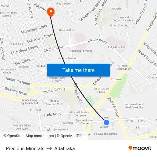 Precious Minerals to Adabraka map