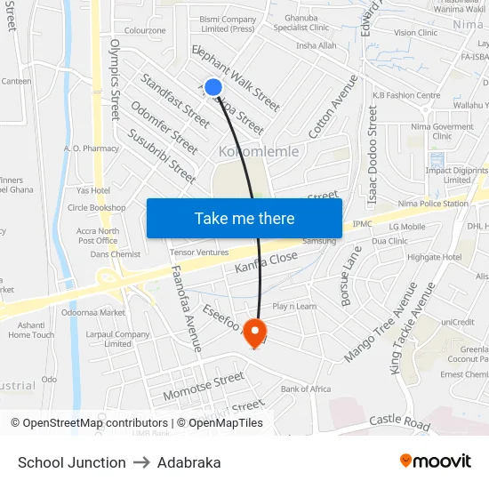 School Junction to Adabraka map