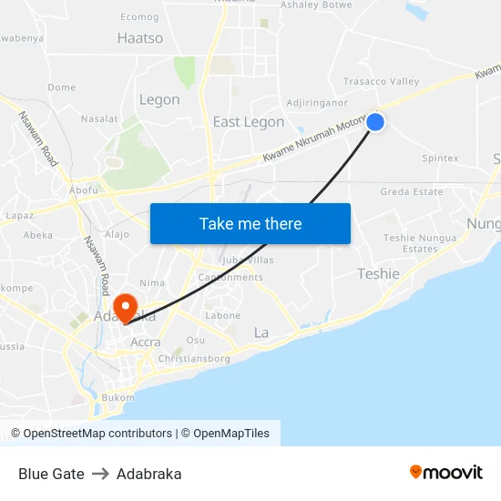 Blue Gate to Adabraka map