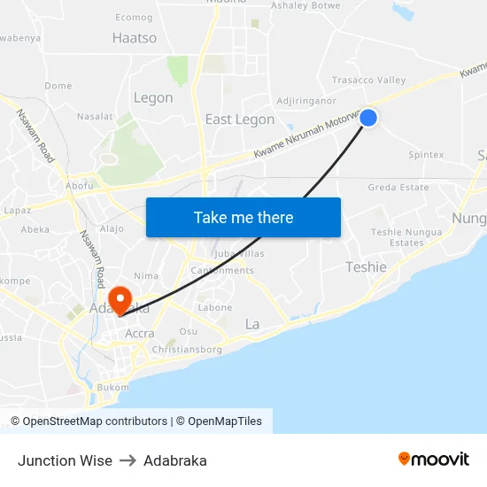 Junction Wise to Adabraka map