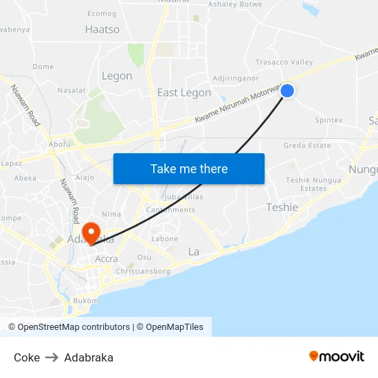Coke to Adabraka map