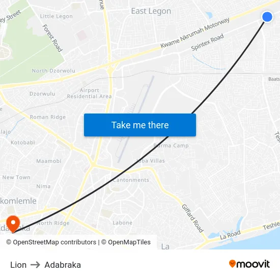 Lion to Adabraka map