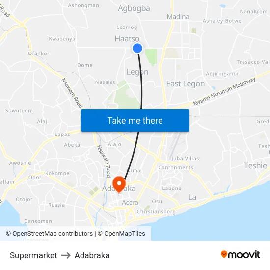 Supermarket to Adabraka map