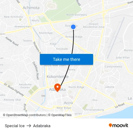 Special Ice to Adabraka map