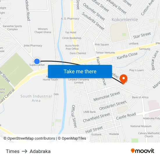 Times to Adabraka map