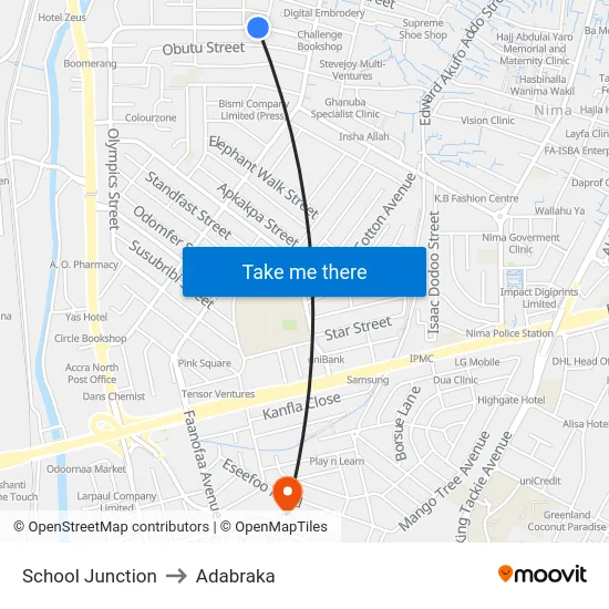 School Junction to Adabraka map