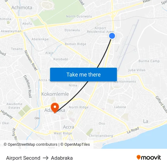 Airport Second to Adabraka map