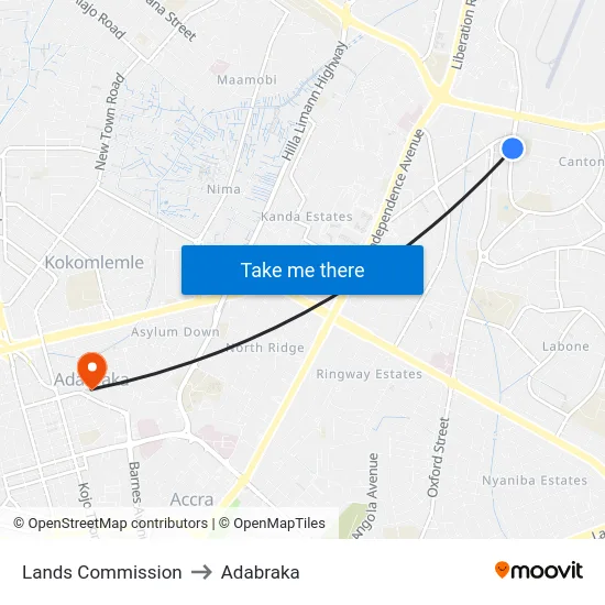 Lands Commission to Adabraka map