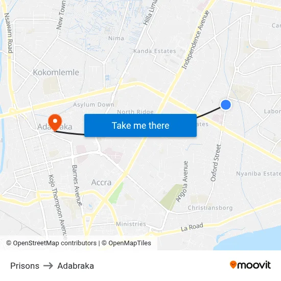 Prisons to Adabraka map