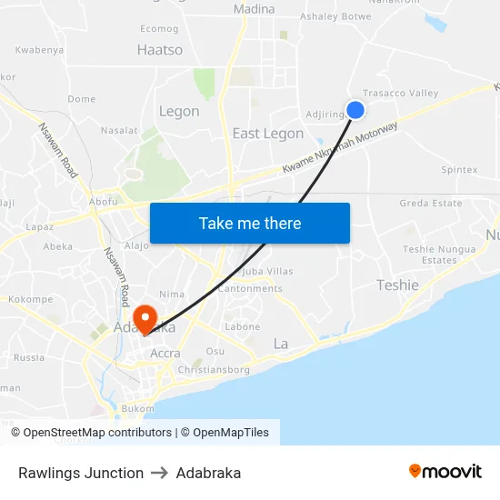 Rawlings Junction to Adabraka map
