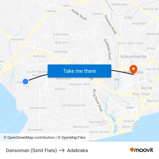 Dansoman (Ssnit Flats) to Adabraka map