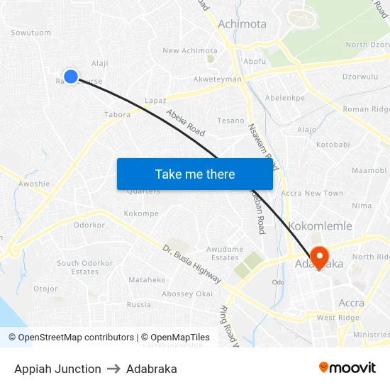 Appiah Junction to Adabraka map