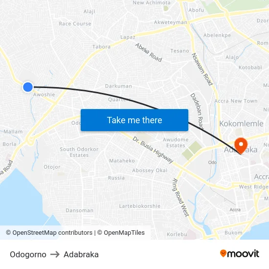 Odogorno to Adabraka map