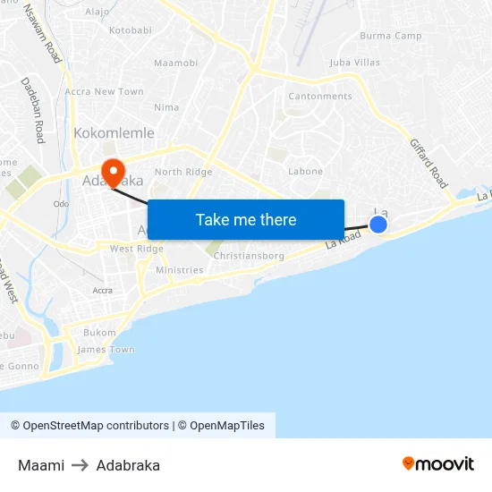 Maami to Adabraka map