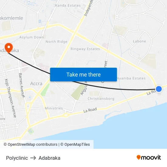 Polyclinic to Adabraka map