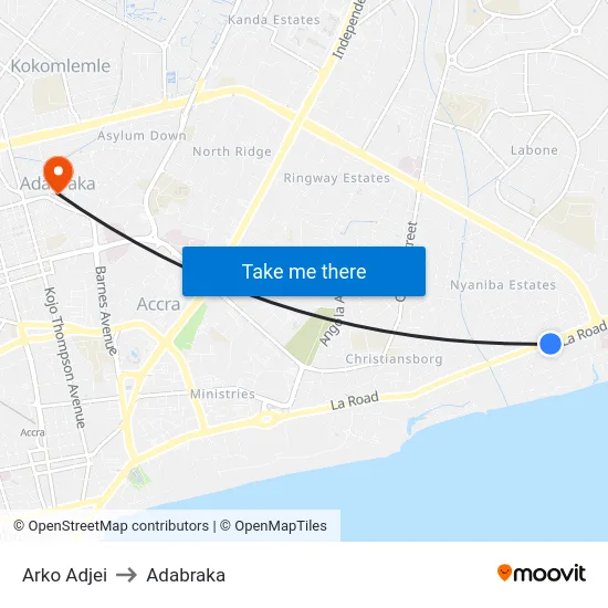 Arko Adjei to Adabraka map