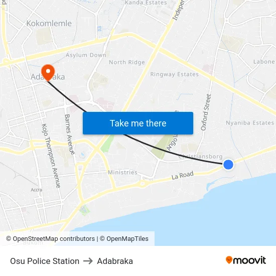 Osu Police Station to Adabraka map