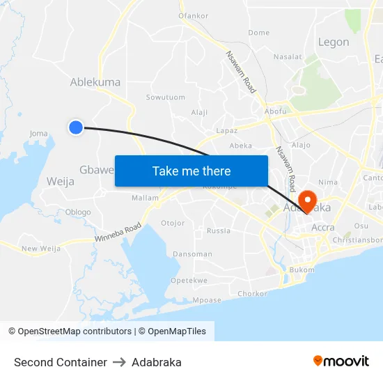 Second Container to Adabraka map