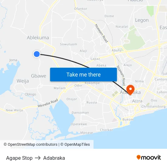 Agape Stop to Adabraka map