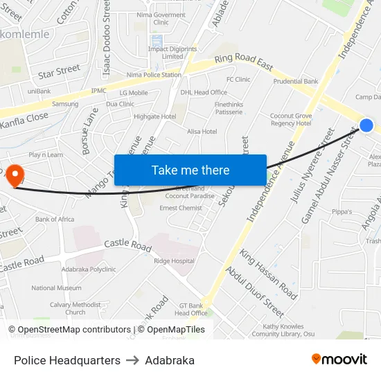 Police Headquarters to Adabraka map