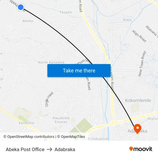 Abeka Post Office to Adabraka map
