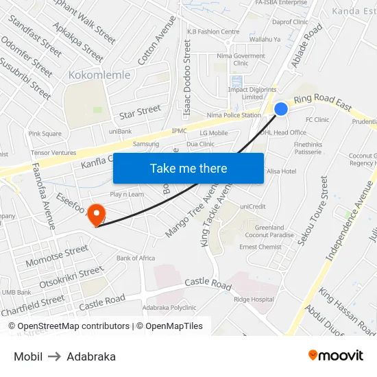 Mobil to Adabraka map