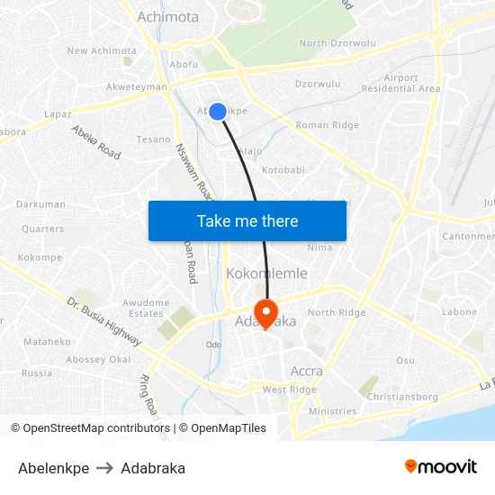 Abelenkpe to Adabraka map