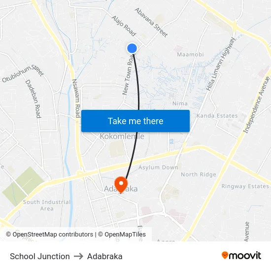 School Junction to Adabraka map