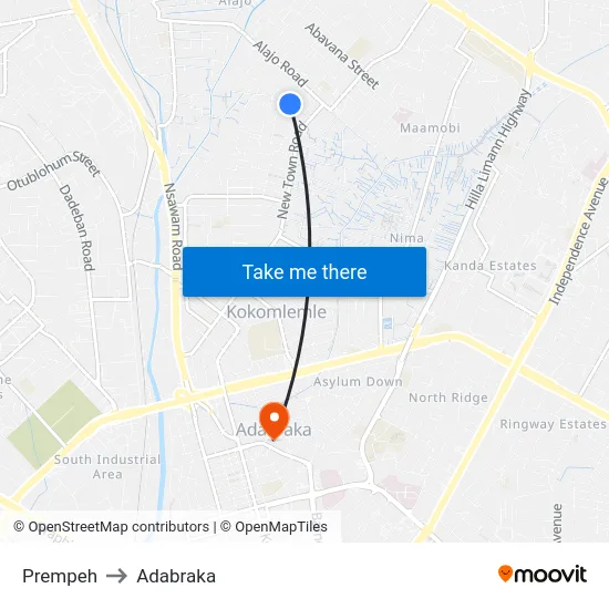 Prempeh to Adabraka map