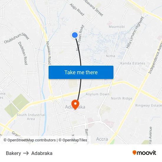 Bakery to Adabraka map
