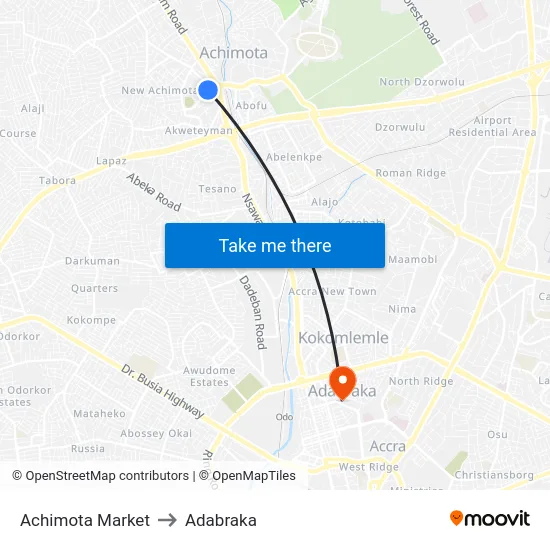 Achimota Market to Adabraka map