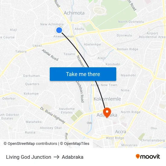 Living God Junction to Adabraka map