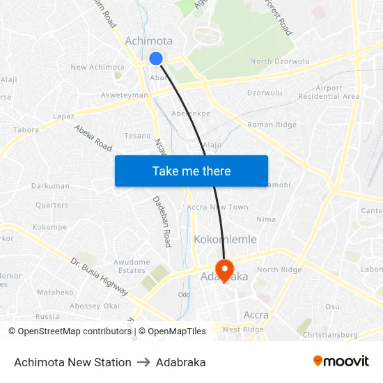 Achimota New Station to Adabraka map